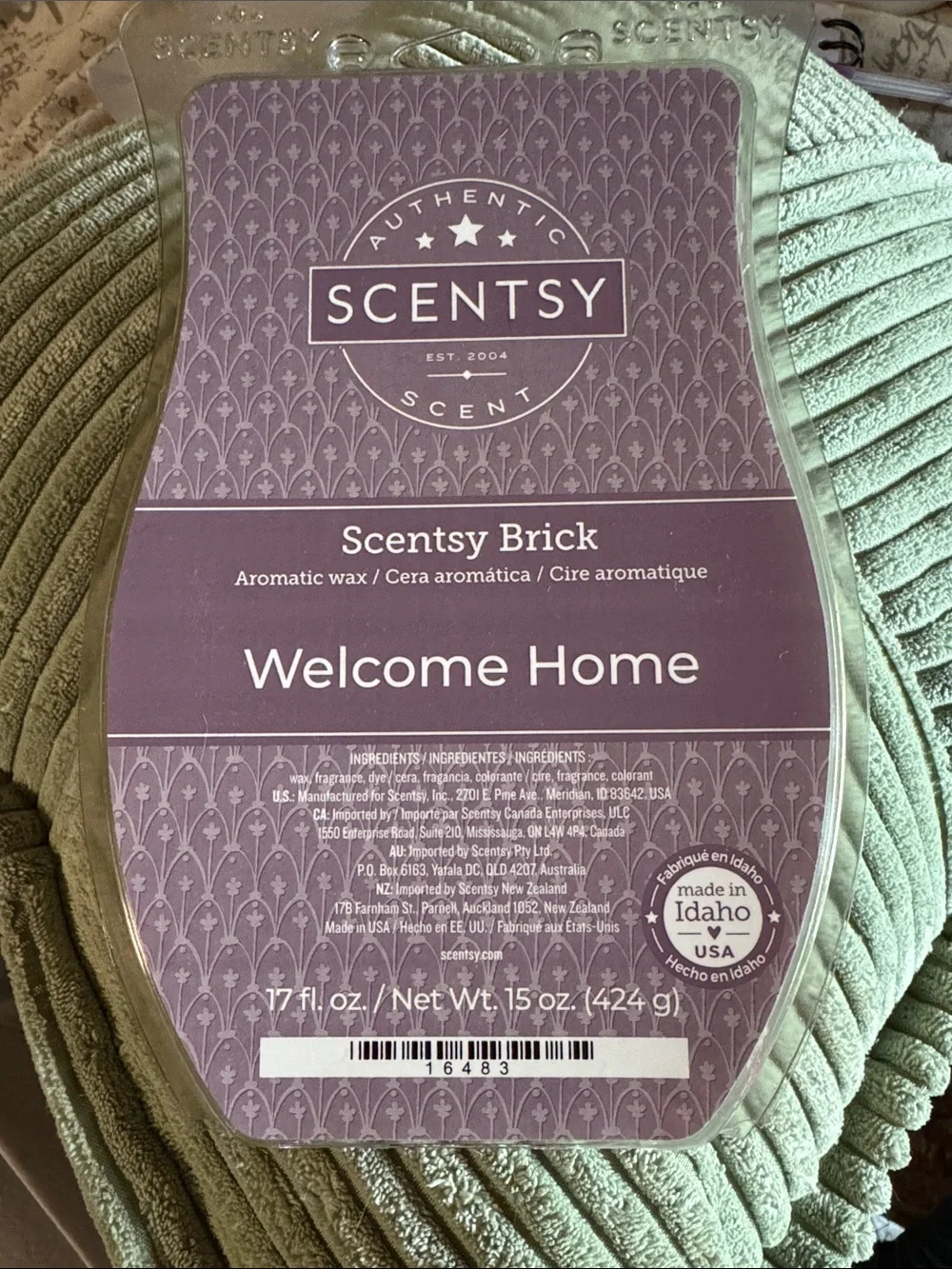 Here is an extra-large scented wax melt brick 17oz  “Welcome Home”
